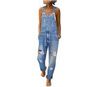 Minetom Damen Latzhose Jeanslatzhose Frauen Latzhose Jeans Hose Vintage Lose Baggy Jumpsuit Overall Blumen Denim Playsuit Romper C Hellblau M