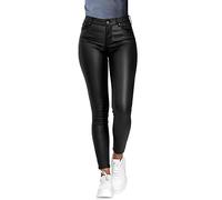 Minetom Damen Lederhose Sexy PU Leder Look Skinny Leggings Hochwertige High Waist Stretch Optik Schwarz Schlank Hose Kunstlederhose Treggins Push Up Effekt Pants Jeanshose A Schwarz XXL z
