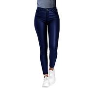 Minetom Damen Lederhose Sexy PU Leder Look Skinny Leggings Hochwertige High Waist Stretch Optik Schwarz Schlank Hose Kunstlederhose Treggins Push Up Effekt Pants Jeanshose A Blau XL