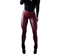 Minetom Damen Lederhose Sexy Skinny Leggings Stretch PU Leder Schlank Hose Hohe Taille Push up Kunstleder Sporthose Yogahose Strumpfhosen Y1 Weinrot XXL