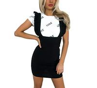 Minetom Damen Mädchen Minirock Latz Rock Trägerrock Kleider Chic Plaid Einfarbig Bodycon Latzkleid Trägerkleid Minikleid A Schwarz 34