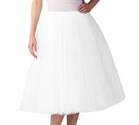 Minetom Damen Mädchen Tüllrock Hochwertiger Gefalteter Gaze-Knie-Längenrock Erwachsener Tutu-Tanzenrock Unterrock Party Abend Formelle Rock Weiß M (66-110cm)