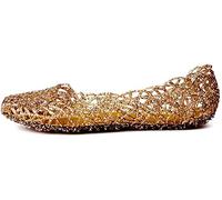 Minetom Damen Sandalen Bird-Nest Weich Plastik Jelly Schuhe Hohl Flach Gelee Ballett Shoes Sommer Mode Casual Süßer Gold EU 37