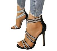 Minetom Damen Sandaletten Glänzende Strasssteine High Heels Stiletto Open Toe Hohl Kreuzgurt Sandalen Abend Party Braut Schuhe Riemchenpumps A Schwarz 42 EU