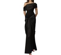 Minetom Damen Schulterfrei Maxikleid Partykleid Elegante Lange Kleider Hochzeit Festlich Abendkleid Partykleid Cocktailkleid Wickelkleid Ballkleid Brautjungfer Kleid B Schwarz XL