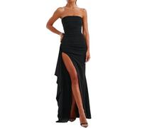 Minetom Damen Schulterfrei Maxikleid Partykleid Elegante Lange Kleider Hochzeit Festlich Abendkleid Partykleid Cocktailkleid Wickelkleid Bandeau Brautjungfer Kleid C Schwarz M