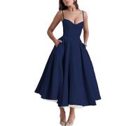Minetom Damen Sommer Ärmellos Spaghettiträger Boho Blumen Lang Kleid Ärmellose Korsett Bustier Midi Cocktailkleid Prinzessin Brautjungfer Kleid A Marine XL