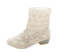 Minetom Damen Sommer Herbst Mid-calf Boots Durchbohrt Stiefel Süße Hohl Spitze Chunky Ferse Stiefeletten Sommerstiefel Weiß EU 40