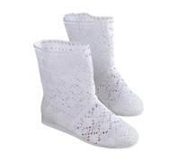 Minetom Damen Sommer Herbst Stiefel Hohl Spitze Boots Reißverschluss Hollow Out Flache Stiefeletten Sommerstiefel B2 Weiß 41 EU