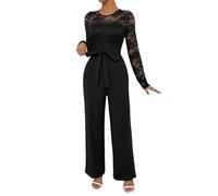 Minetom Damen Spitze Jumpsuit Elegant Schulterfrei Hohe Taille Cocktail Party Festlich Overalls Playsuit Hosenanzug Mit Gürtel