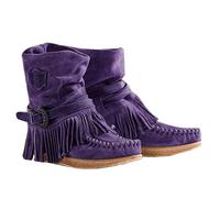 Minetom Damen Stiefeletten Schuhe Westernstiefel Veloursleder Niedrige Absätze Fransenstiefel Plateau Ankle Boots Knöchelstiefel Winter Schlupfstiefel Elegant Schuhe A Violett 39 EU