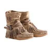Minetom Damen Stiefeletten Westernstiefel Veloursleder Niedrige Absätze Fransenstiefel Plateau Ankle Boots Knöchelstiefel Winter Schlupfstiefel Elegant Schuhe (A Beige, Numeric_38)