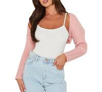 Minetom Damen Strickbolero Langarm Strickjacke Festlich Bolero Strick Cardigan Kurzer Open Front Shrug Top Schulterjacke Kurz A Rosa XL
