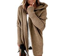 Minetom Damen Strickjacke Frauen Cardigan Kapuzenpullover Lose Warm Herbst Winter Lang Strickcardigan Jacke Mantel mit Kapuze