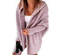 Minetom Damen Strickjacke Frauen Cardigan Kapuzenpullover Lose Warm Herbst Winter Lang Strickcardigan Jacke Mantel mit Kapuze