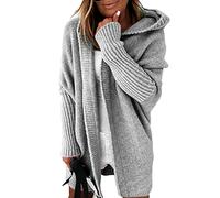Minetom Damen Strickjacke Frauen Cardigan Kapuzenpullover Lose Warm Herbst Winter Lang Strickcardigan Jacke Mantel mit Kapuze