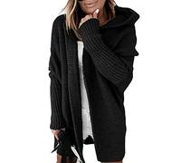 Minetom Damen Strickjacke Frauen Cardigan Kapuzenpullover Lose Warm Herbst Winter Lang Strickcardigan Jacke Mantel mit Kapuze