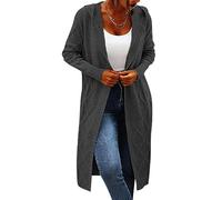 Minetom Damen Strickjacke Frauen Lang Cardigan Kapuzenpullover Strickmantel Lose Warm Herbst Winter Strickcardigan Jacke Mantel mit Kapuze A Dunkelgrau M