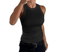 Minetom Damen Tank Top Ärmellose Sommer Sexy Crop Tops Racerback T Shirt Rundhals Einfarbig Basic Slim Fit Shirts Elegant Gerippt Oberteile Ribbed Knit Camisole A Schwarz XL