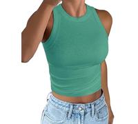Minetom Damen Tank Top Ärmellose Sommer Sexy Crop Tops Racerback T Shirt Rundhals Einfarbig Basic Slim Fit Shirts Elegant Gerippt Oberteile Ribbed Knit Camisole B Grün S