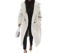 Minetom Damen Teddy Fleece Mantel Oversized Jacke Lang Flauschige Warme Winter Mit Taschen Winterjacke Revers Parka Plüschjacke Plüschmantel Cardigan Outwear A Beige XL