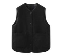 Minetom Damen Teddy Fleece Weste Herbst Winter Warm Ärmellos Westen Bequem Einfarbig Plüsch Weste Kurz Jacke Lose Fleeceweste Plüschweste Outwear E Schwarz XL