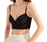 Minetom Damen Tiefen Rückenausschnitt BH Spitzen Push Up Bralette Bustier Unterwäsche Rückenfreier Bra für Kleid Rückenfrei Hochzeitskleider A Schwarz 75D