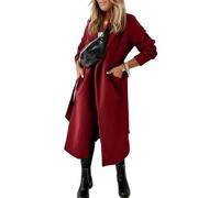 Minetom Damen Trenchcoat Lange Mantel Klassische Herbst Frühling Jacke Cardigan Mit Gürtel Damenmantel Windjacke Übergangsmantel Reverskragen A Rot M