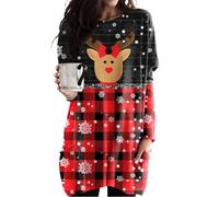 Minetom Damen Weihnachten Sweatshirt Langarmshirt Weihnachtspullover Mit Komisch Gedruckt Xmas Outfit B02 Rot 4XL