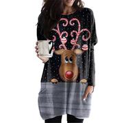 Minetom Damen Weihnachten Sweatshirt Langarmshirt Weihnachtspullover Mit Komisch Gedruckt Xmas Outfit B01 Schwarz 4XL