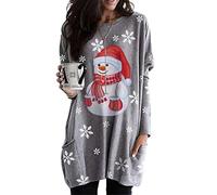 Minetom Damen Weihnachten Sweatshirt Winter Langarmshirt Weihnachtspullover Mit Komisch Gedruckt Xmas Outfit H Grau 3XL