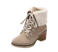 Minetom Damen Worker Boots Schnürsenkel Hohe Absätzen Stiefeletten Mit Schnürung Blockabsatz Schuhe Outdoor Stiefel