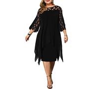 Minetom Freizeitkleider Damen Große Größen Chiffon Kleid Elegant Kleider Knielang Festlich Hochzeit Kleider D Schwarz 4XL