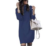 Minetom Herbst Winter Damen Pullover Sweater Strickkleid Warm Elegant Langarm Strickpullover Lang Rollkragen Tunika Kleid Blau 38
