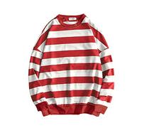 Minetom Herren Pullover Sweatshirt Oversized Sweat Crewneck Gestreiftes Shirt Longsleeve Marine Langarmshirts Pulli A Rot XS