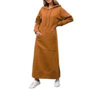 Minetom Hoodie Damen Kapuzenpullover Herbst Winter Warm Sweatshirtkleid Langarm Sweatshirt Pullover Casual Langes Maxi Kleid mit Taschen A Orange 3XL