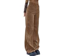 Minetom Hosen Damen Cordhosen Hohe Taille Cord Pants Frauen Bequem Freizeithose Retro Straight Corduroy Trousers Slim Fit Sweathose Streetwear (S, B Khaki)