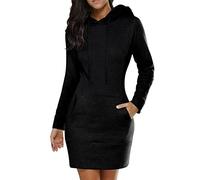 Minetom Kapuzenpullover Damen Hoodie Kleid Oversize Sweatkleid mit Kapuze Sweatshirtkleid Lang Maxi Winter Herbst Mini Kleider Langarm Lange Kapuzenpulli Jumper Pulli Kleider C Schwarz XL