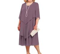 Minetom Kleider Große Größen Damen Elegant Sommer Lose Chiffonkleid 3/4 Ärmel Chiffonkleid Hochzeit Festlich Coctailkleid Partykleid Midikleid C Violett XXL