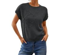 Minetom Kurzarmpullover Pullover Damen Kurzarm Pulli Strickweste Oberteile Frühling Pullunder Strickpullover Tops A Grau XL