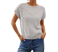 Minetom Kurzarmpullover Pullover Damen Kurzarm Pulli Strickweste Oberteile Frühling Pullunder Strickpullover Tops A Hellgrau L