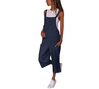 Minetom Langer Jumpsuit Damen Eleganter Sommer Overall Herbst Jogging Latzhosen Romper Playsuit Hosen Bequeme Lockere Lässige für Overall B Blau 42