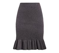 Minetom Röcke Damen Winterrock Hohe Taille Strickrock Minirock Herbst Winter Bleistift Büro Rock Slim Fit Freizeitrock Rüschensaum B Grau XL