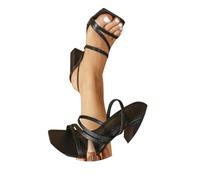 Minetom Sandalen Damen mit Absatz Elegant High Heels Hochzeit Party Schuhe Sommer Blockabsatz Sandaletten A Schwarz 2 38 EU