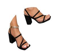 Minetom Sandalen Damen mit Absatz Elegant High Heels Hochzeit Party Schuhe Sommer Blockabsatz Sandaletten A Schwarz 3 35 EU