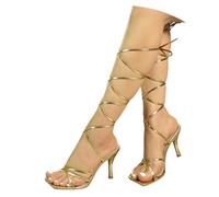 Minetom Sandalen Damen mit Absatz Elegant High Heels Stiletto Sandaletten Hochzeit Party Schuhe Sommer Riemchensandalen A Gold 36 EU