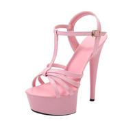 Minetom Sandalen Damen mit Absatz Elegant Plateau High Heels Stiletto Sandaletten Sommer Peep Toe Plattform Abend Party Hochzeit Schuhe A Rosa 37 EU