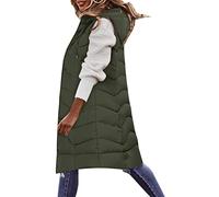 Minetom Steppweste Damen Lang Weste Ärmellos Warm Jacke Daunenweste Reißverschluss Lange Jacke mit Taschen Winter Outdoor Mantel Steppjacke A Armeegrün XL