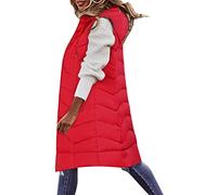 Minetom Steppweste Damen Lang Weste Ärmellos Warm Jacke Daunenweste Reißverschluss Lange Jacke mit Taschen Winter Outdoor Mantel Steppjacke A Rot XL