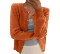 Minetom Strickjacke Damen Kurz Strick Cardigan Casual Einfarbig Knopfleiste Sweater Herbst Winter Langarm Strickpullover Strickmantel Tops A Orange L